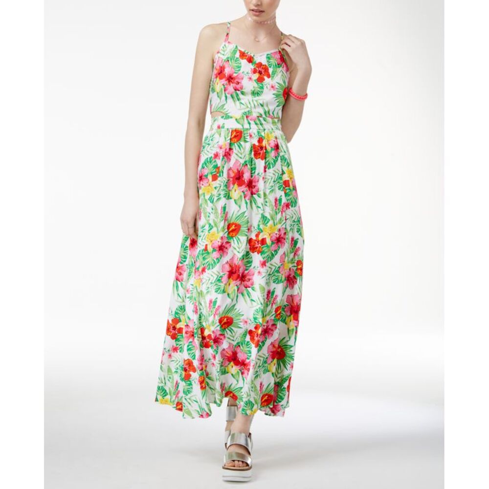 The Edit By Seventeen Juniors Cutout Tropical Print Maxi Dress